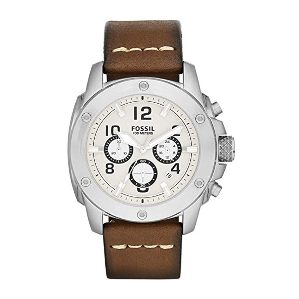 Fossil Modern Machine White Dial Brown Leather Strap Watch for Men - FS4929 Watches Fossil   