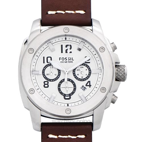 Fossil Modern Machine White Dial Brown Leather Strap Watch for Men - FS4929 Watches Fossil   