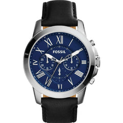 Fossil Grant Chronograph Blue Dial Black Leather Strap Watch for Men - FS4990 Watches Fossil   