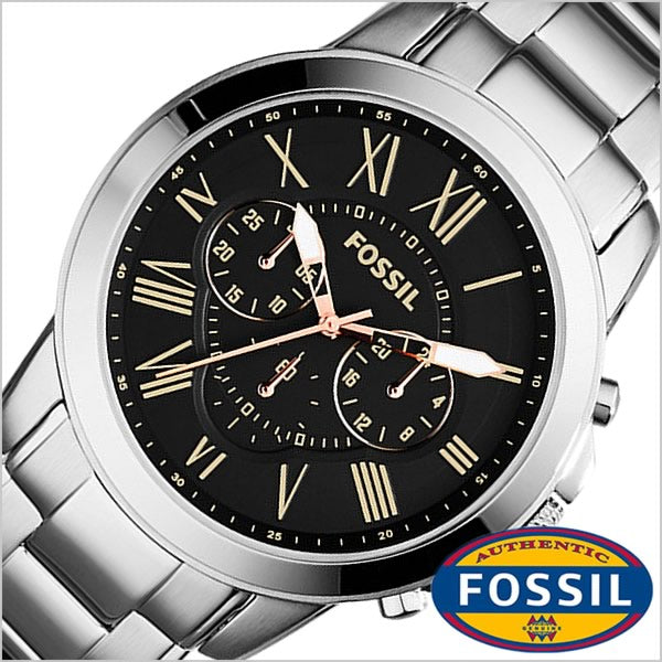 Fossil Grant Chronograph Black Dial Silver Steel Strap Watch for Men - FS4994 Watches Fossil   