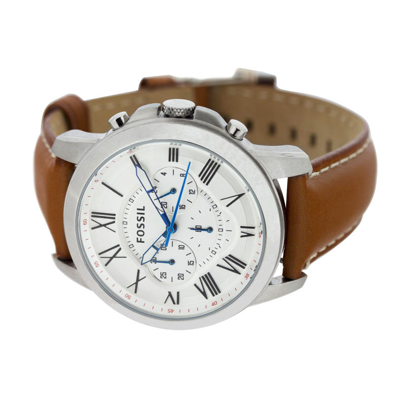 Fossil Grant Chronograph White Dial Brown Leather Strap Watch for Men - FS5060 Watches Fossil   