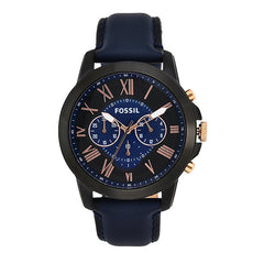 Fossil Grant Chronograph Black Dial Blue Leather Strap Watch for Men - FS5061 Watches Fossil   