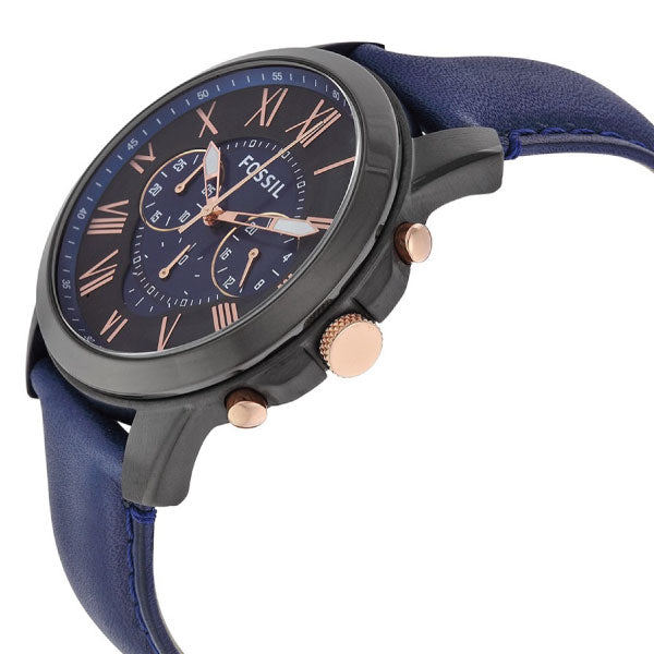 Fossil Grant Chronograph Black Dial Blue Leather Strap Watch for Men - FS5061 Watches Fossil   