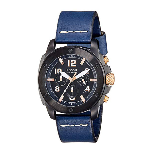 Fossil Modern Machine Chronograph Black Dial Blue Leather Strap Watch for Men - FS5066 Watches Fossil   