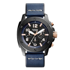 Fossil Modern Machine Chronograph Black Dial Blue Leather Strap Watch for Men - FS5066 Watches Fossil   