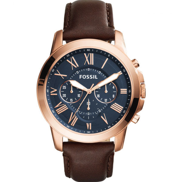 Fossil Grant Chronograph Blue Dial Brown Leather Strap Watch for Men - FS5068 Watches Fossil   