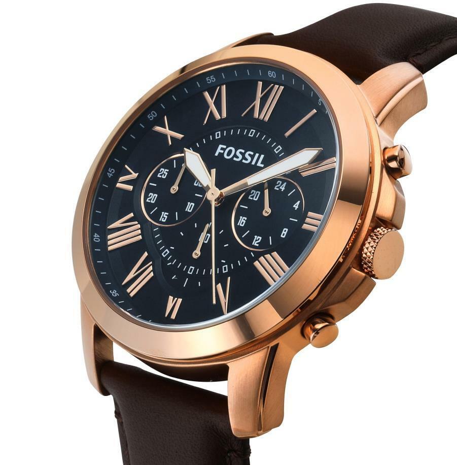 Fossil Grant Chronograph Blue Dial Brown Leather Strap Watch for Men - FS5068 Watches Fossil   