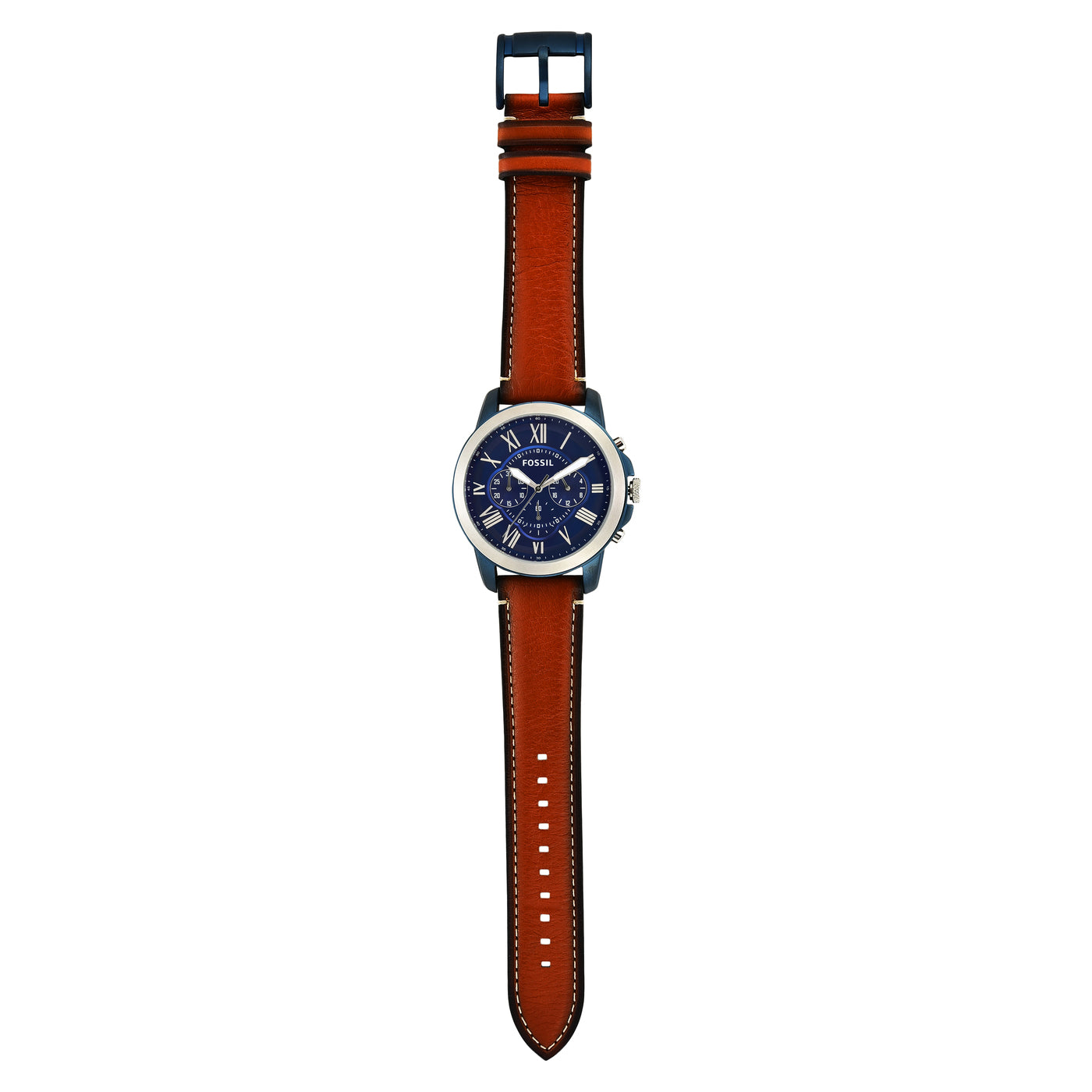 Fossil Grant Chronograph Blue Dial Brown Leather Strap Watch for Men - FS5151 Watches Fossil   