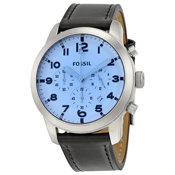 Fossil Pilot Chronograph Sky Blue Dial Black Leather Strap Watch for Men - FS5162 Watches Fossil   