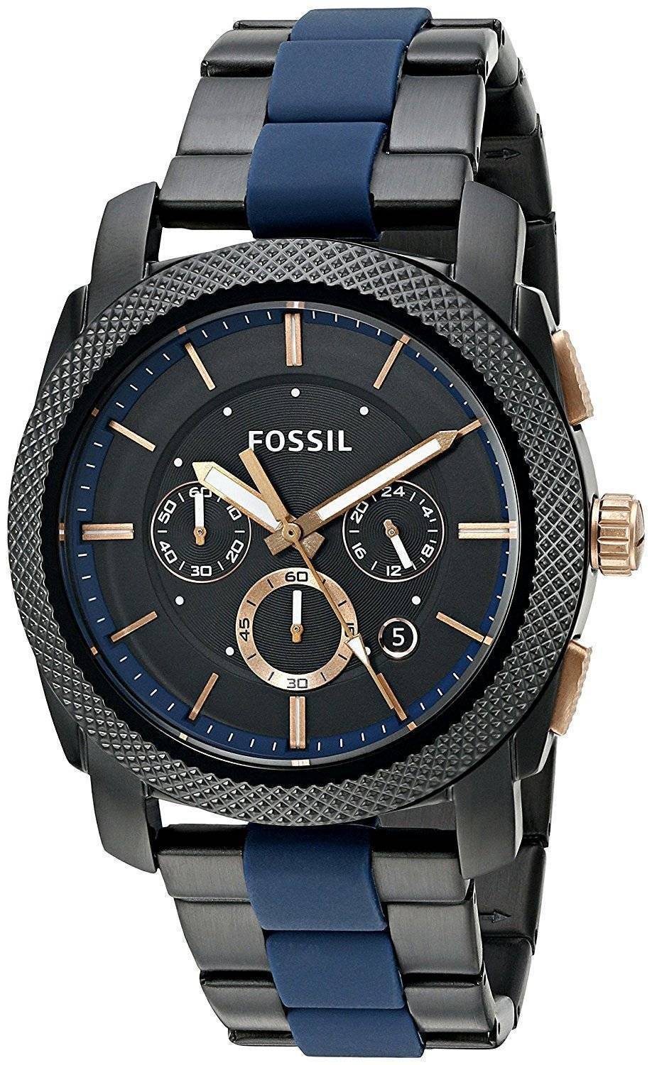 Fossil Machine Chronograph Black Dial Two Tone Steel Strap Watch for Men - FS5164 Watches Fossil   