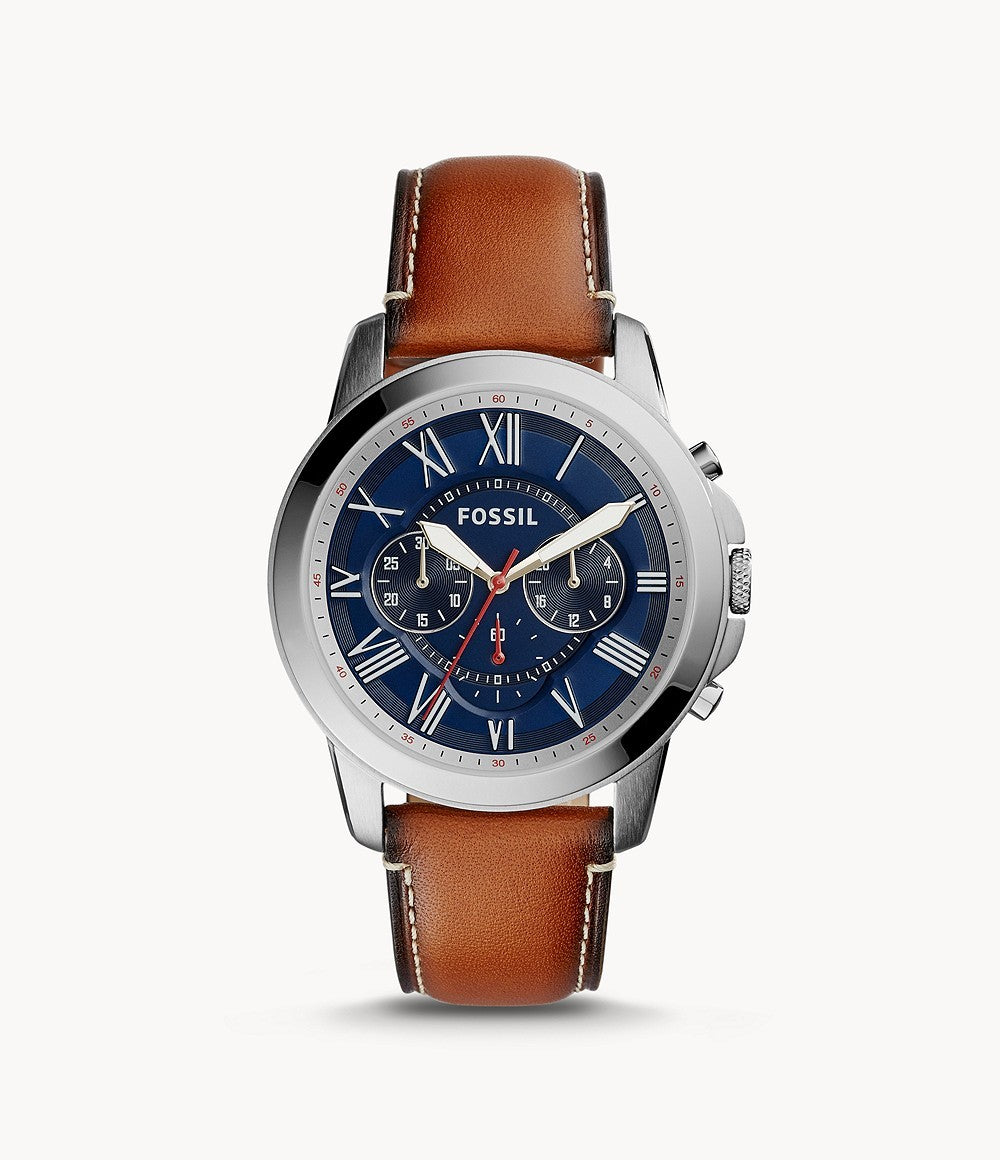 Fossil Grant Chronograph Blue Dial Brown Leather Strap Watch for Men - FS5210 Watches Fossil   