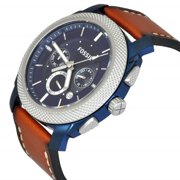 Fossil Machine Chronograph Blue Dial Brown Leather Strap Watch for Men - FS5232 Watches Fossil   