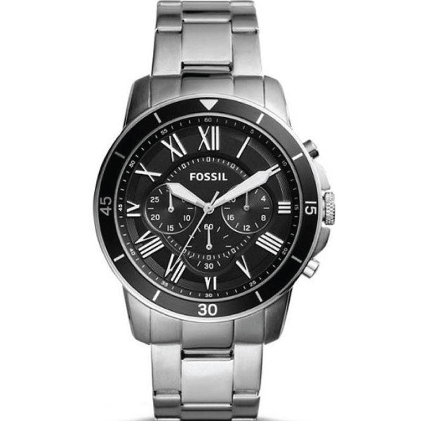 Fossil Grant Sport Chronograph Black Dial Silver Steel Strap Watch for Men - FS5236 Watches Fossil   