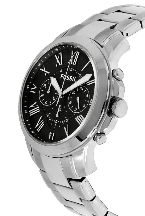 Fossil Grant Sport Chronograph Black Dial Silver Steel Strap Watch for Men - FS5236 Watches Fossil   