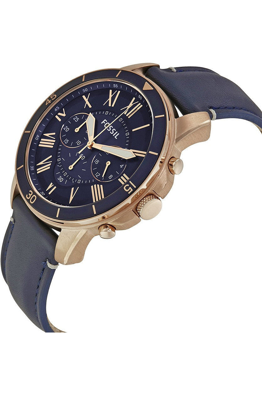 Fossil Grant Sport Chronograph Blue Dial Blue Leather Strap Watch for Men - FS5237 Watches Fossil   