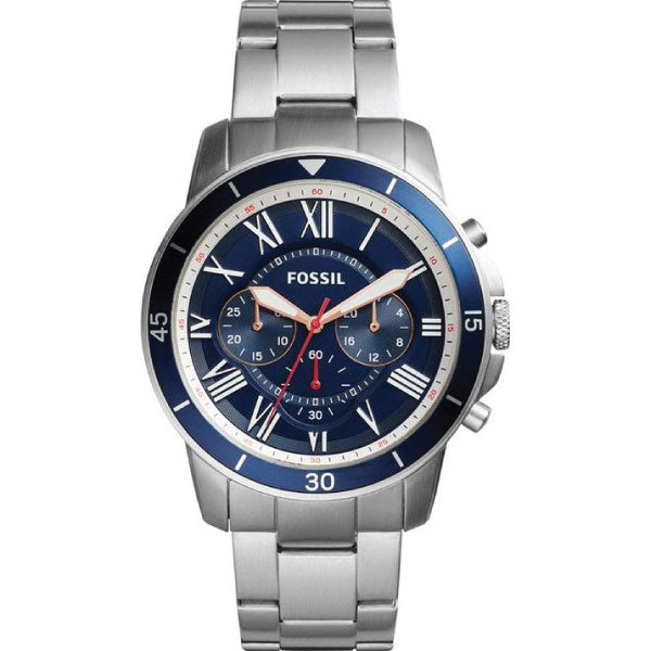 Fossil Grant Sport Chronograph Blue Dial Silver Steel Strap Watch for Men - FS5238 Watches Fossil   