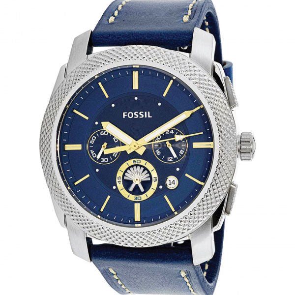 Fossil Machine Chronograph Blue Dial Blue Leather Strap Watch for Men - FS5262 Watches Fossil   