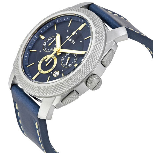 Fossil Machine Chronograph Blue Dial Blue Leather Strap Watch for Men - FS5262 Watches Fossil   