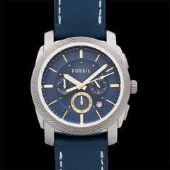 Fossil Machine Chronograph Blue Dial Blue Leather Strap Watch for Men - FS5262 Watches Fossil   