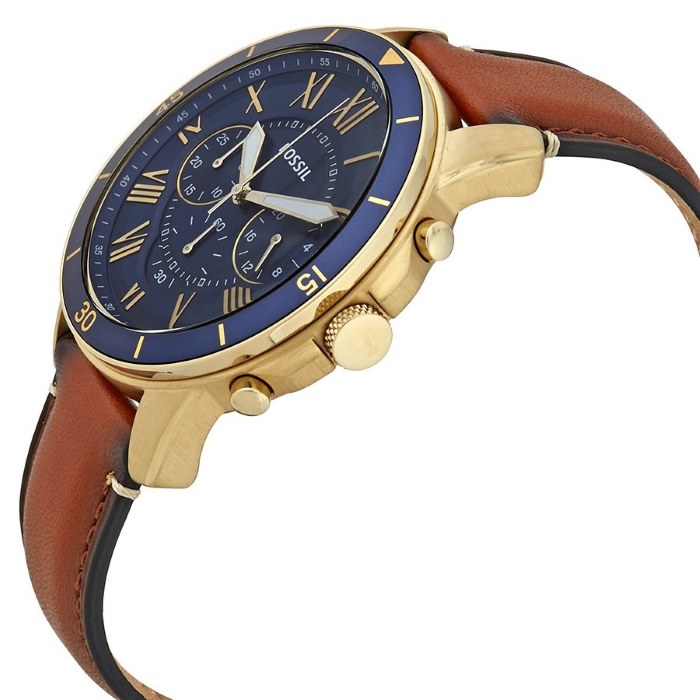 Fossil Grant Sport Chronograph Blue Dial Brown Leather Strap Watch for Men - FS5268 Watches Fossil   