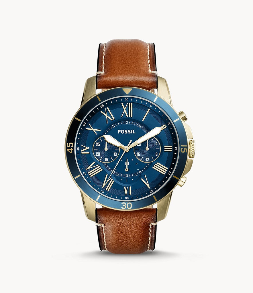 Fossil Grant Sport Chronograph Blue Dial Brown Leather Strap Watch for Men - FS5268 Watches Fossil   