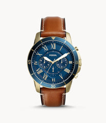 Fossil Grant Sport Chronograph Blue Dial Brown Leather Strap Watch for Men - FS5268 Watches Fossil   