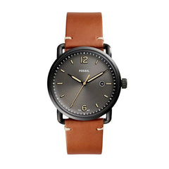 Fossil Commuter Three Hand Date Black Dial Brown Leather Strap Watch for Men - FS5276 Watches Fossil   