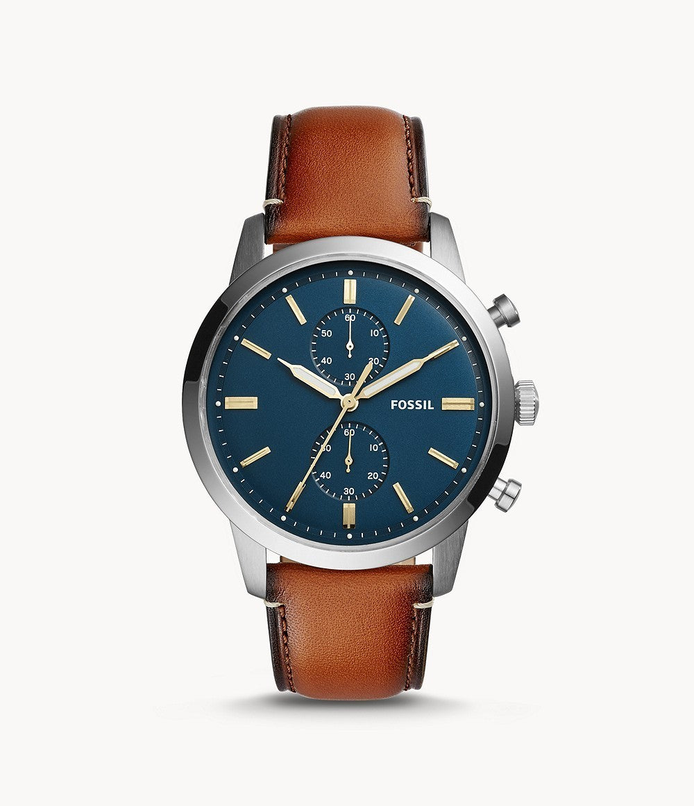 Fossil Townsman Chronograph Blue Dial Brown Leather Strap Watch for Men - FS5279 Watches Fossil   