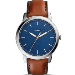 Fossil Minimalist Blue Dial Brown Leather Strap Watch for Men - FS5304 Watches Fossil   