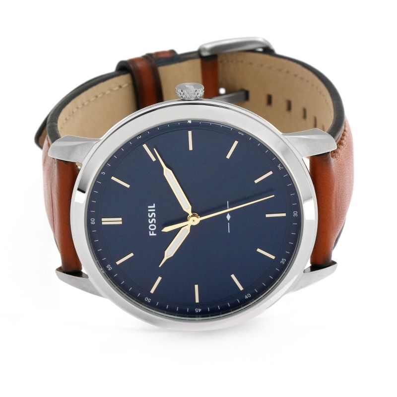 Fossil Minimalist Blue Dial Brown Leather Strap Watch for Men - FS5304 Watches Fossil   