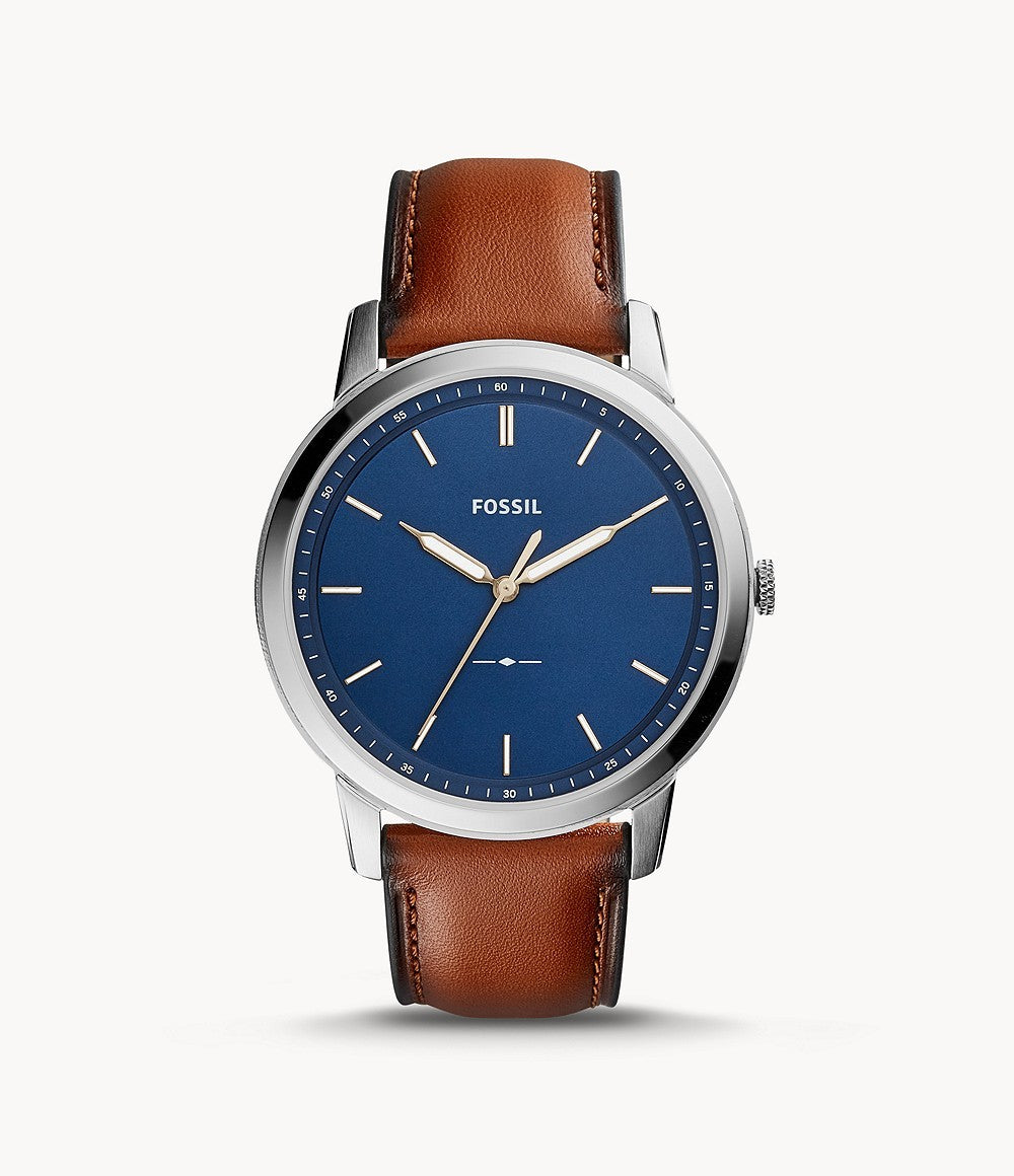 Fossil Minimalist Blue Dial Brown Leather Strap Watch for Men - FS5304 Watches Fossil   