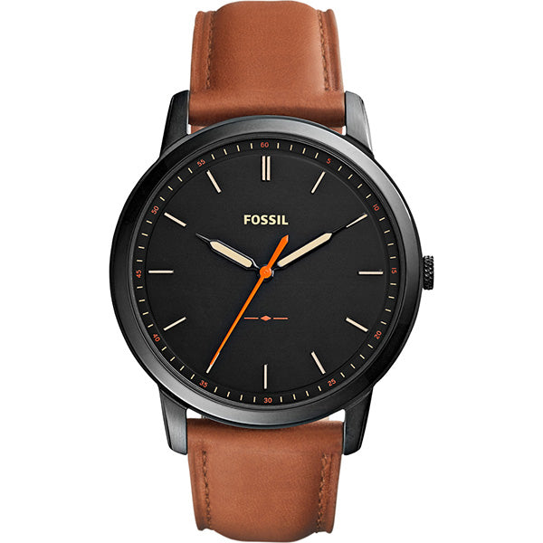 Fossil The Minimalist Black Dial Brown Leather Strap Watch for Men - FS5305 Watches Fossil   