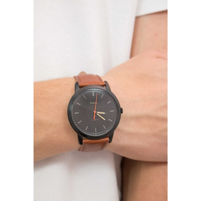 Fossil The Minimalist Black Dial Brown Leather Strap Watch for Men - FS5305 Watches Fossil   