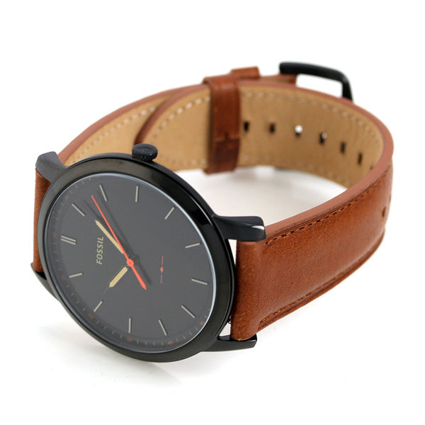 Fossil The Minimalist Black Dial Brown Leather Strap Watch for Men - FS5305 Watches Fossil   