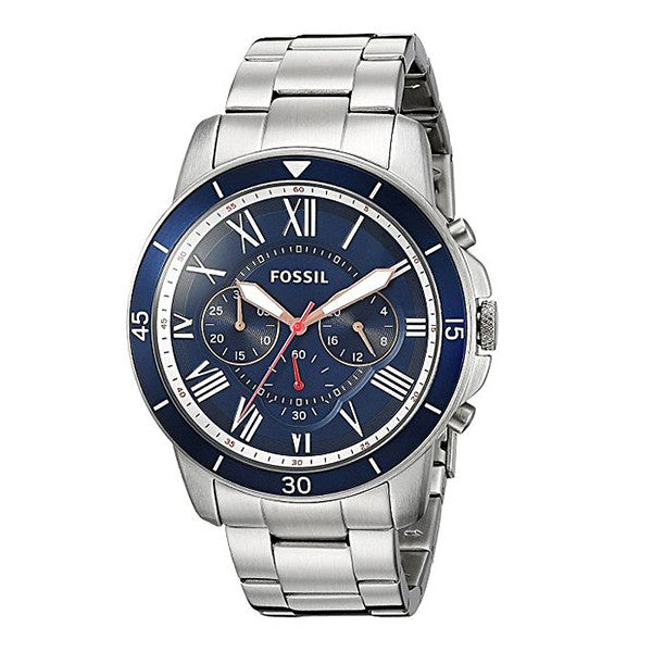 Fossil Grant Sport Chronograph Blue Dial Silver Steel Strap Watch for Men - FS5238 Watches Fossil   