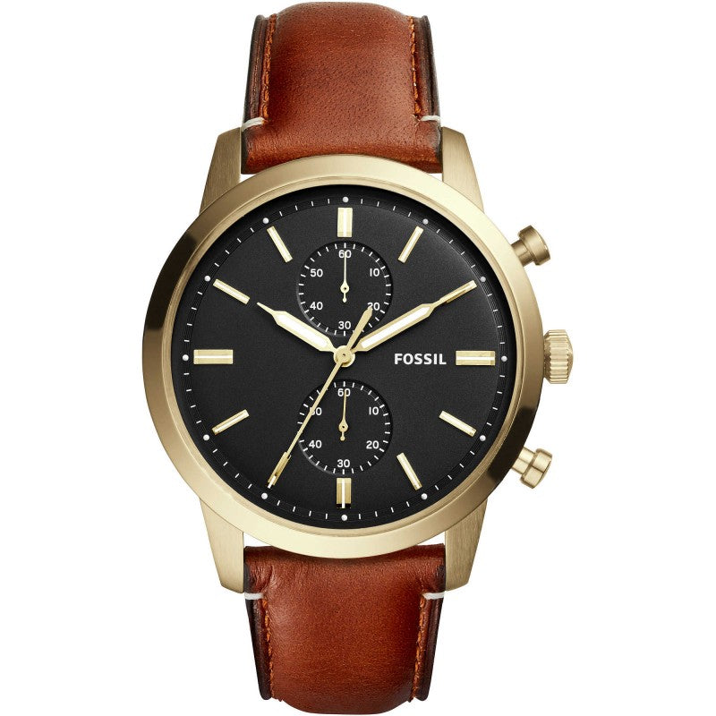 Fossil Townsman Chronograph Black Dial Brown Leather Strap Watch for Men - FS5338 Watches Fossil   