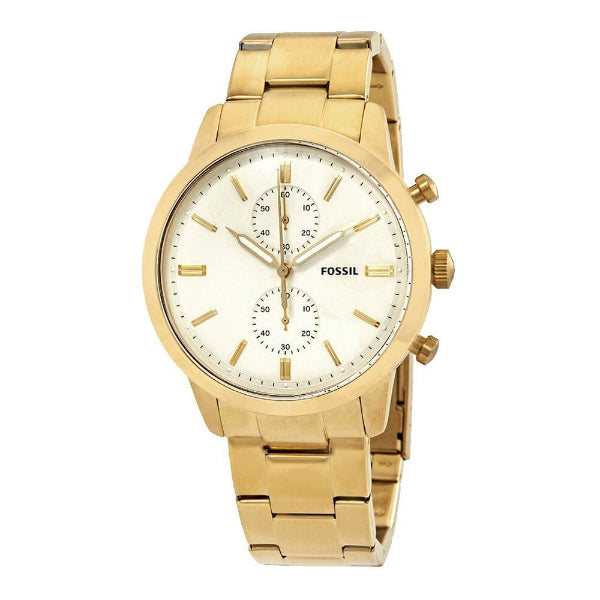 Fossil Townsman Chronograph White Dial Gold Steel Strap Watch for Men - FS5348 Watches Fossil   