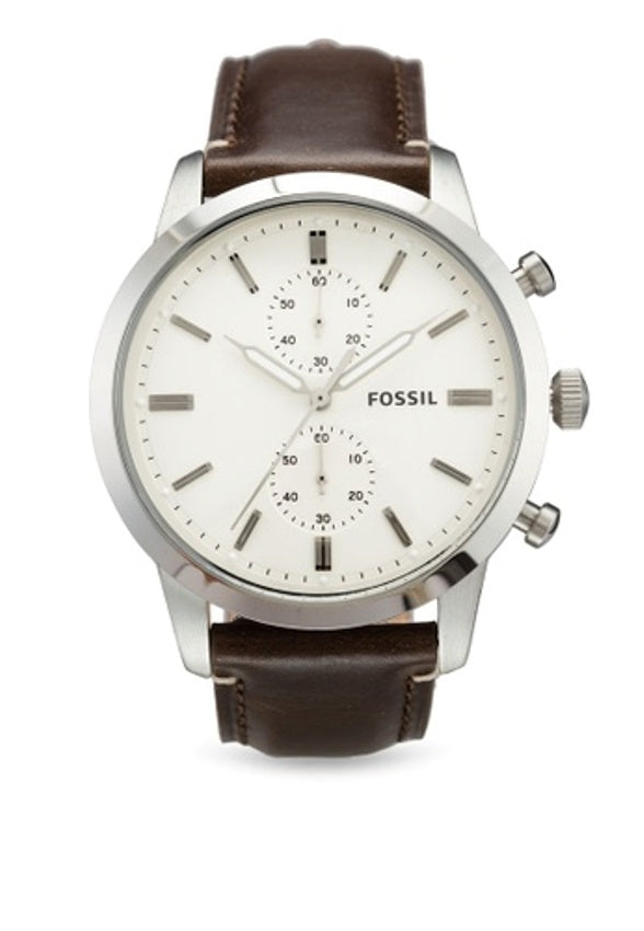 Fossil Townsman Chronograph White Dial Brown Leather Strap Watch for Men - FS5350 Watches Fossil   