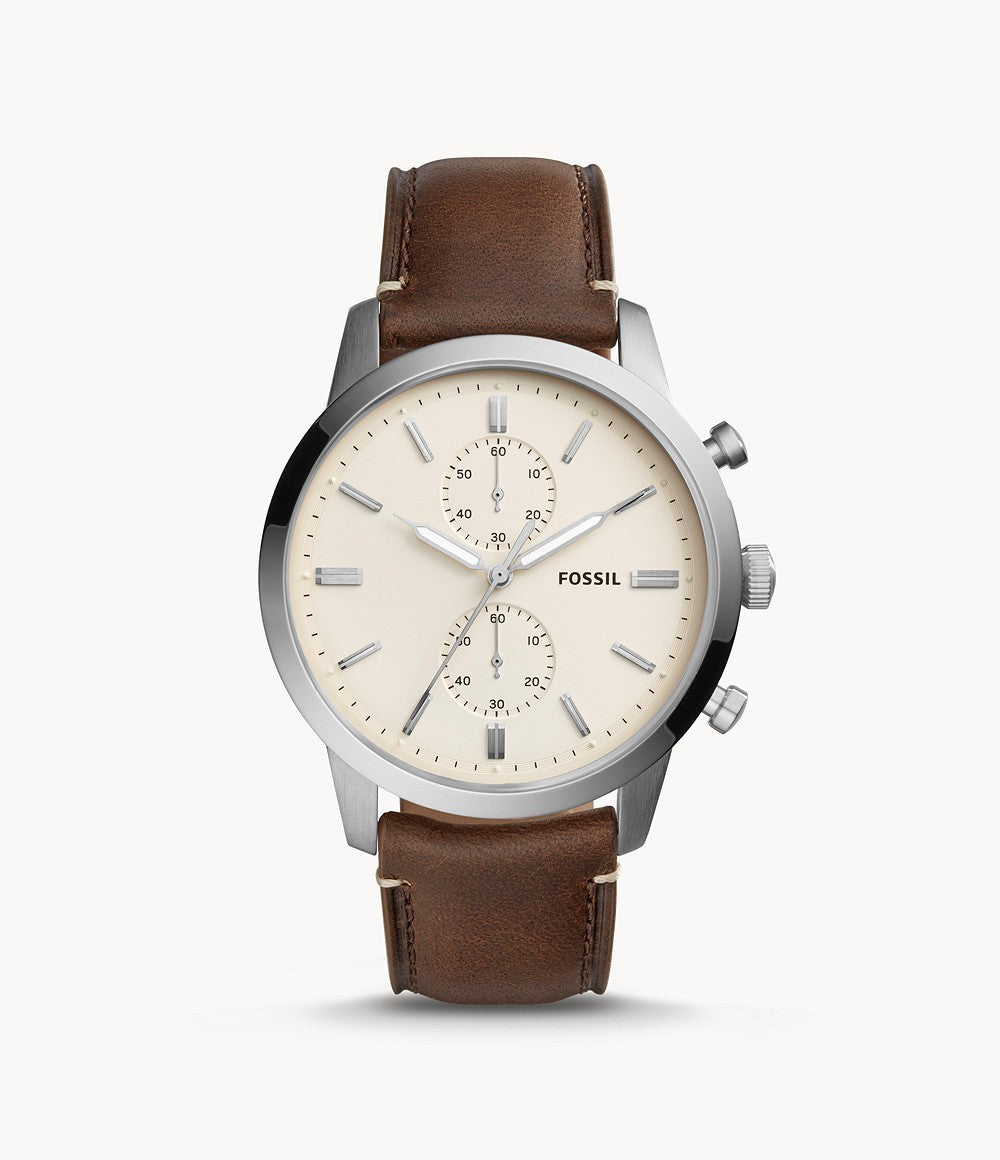 Fossil Townsman Chronograph White Dial Brown Leather Strap Watch for Men - FS5350 Watches Fossil   