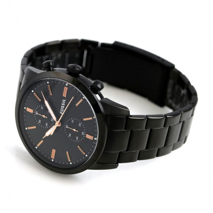 Fossil Townsman Chronograph Black Dial Black Steel Strap Watch for Men - FS5379 Watches Fossil   