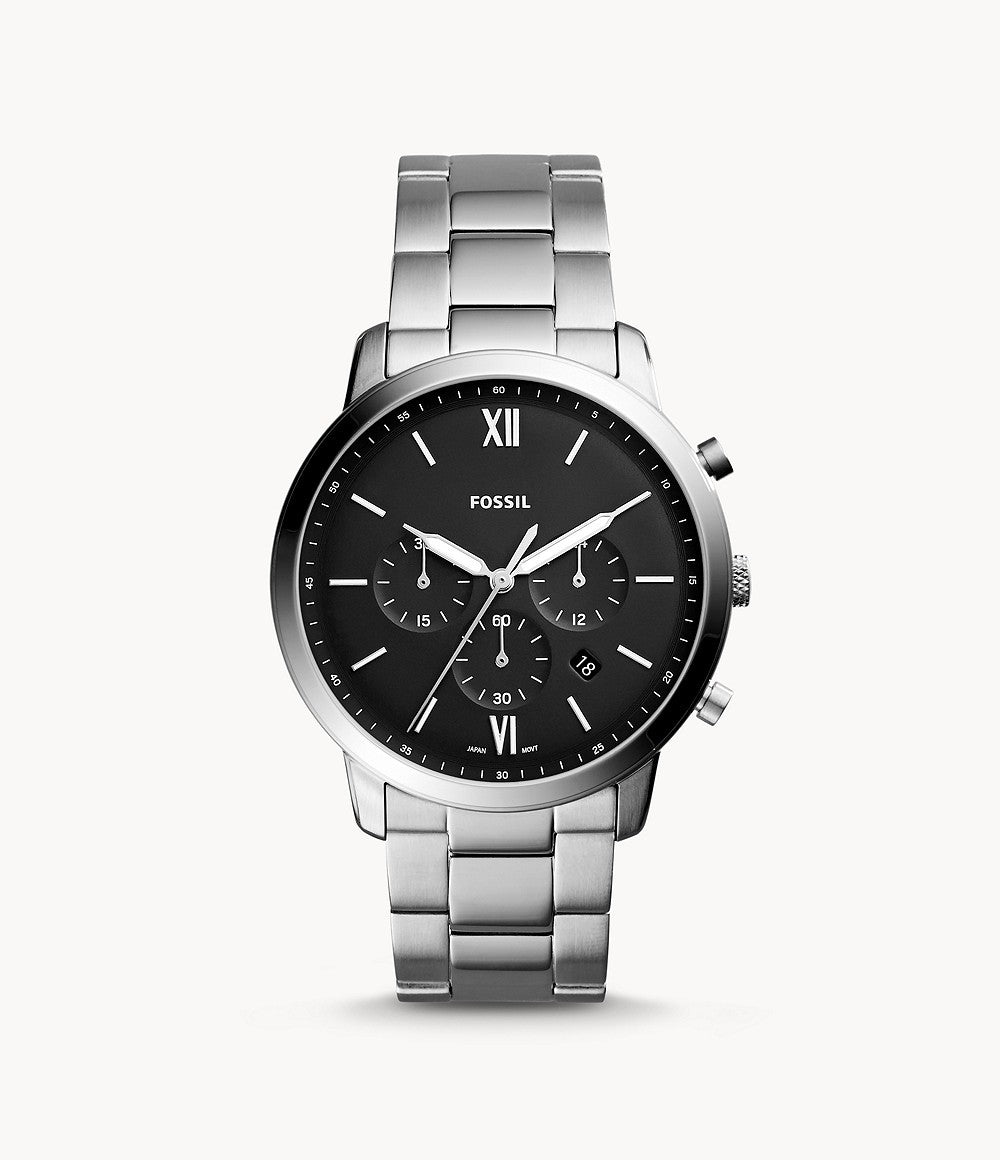 Fossil Neutra Chronograph Black Dial Silver Steel Strap Watch for Men - FS5384 Watches Fossil   