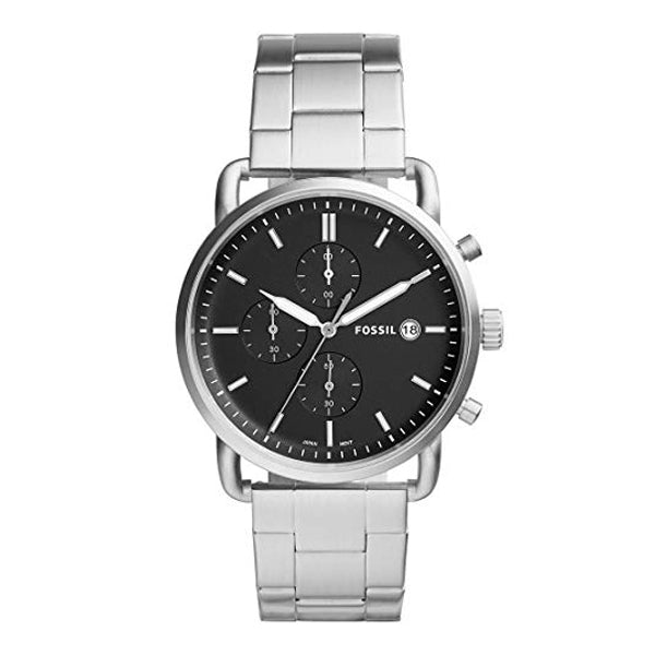 Fossil The Commuter Black Dial Silver Steel Strap Watch for Men - FS5399 Watches Fossil   