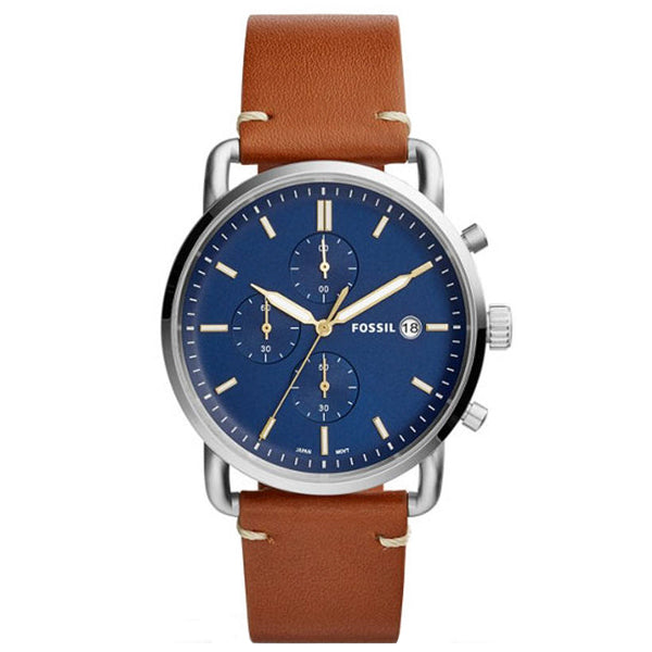 Fossil The Commuter Blue Dial Brown Leather Strap Watch for Men - FS5401 Watches Fossil   