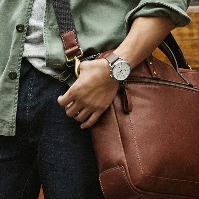 Fossil The Commuter White Dial Brown Leather Strap Watch for Men - FS5402 Watches Fossil   