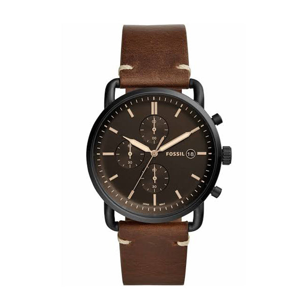 Fossil Commuter Chronograph Black Dial Brown Leather Strap Watch for Men - FS5403 Watches Fossil   