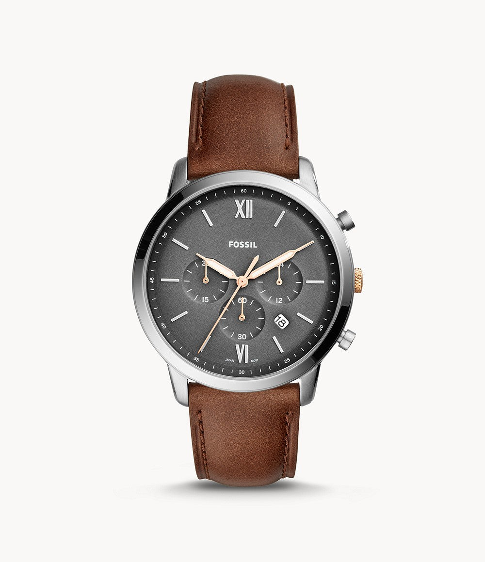 Fossil Neutra Chronograph Black Dial Brown Leather Strap Watch for Men - FS5408 Watches Fossil   