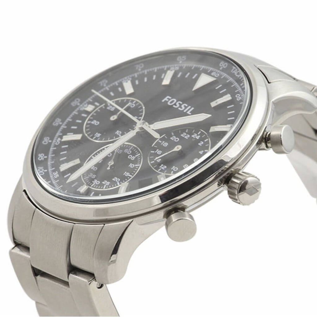 Fossil Goodwin Chronograph Black Dial Silver Steel Strap Watch for Men - FS5412 Watches Fossil   