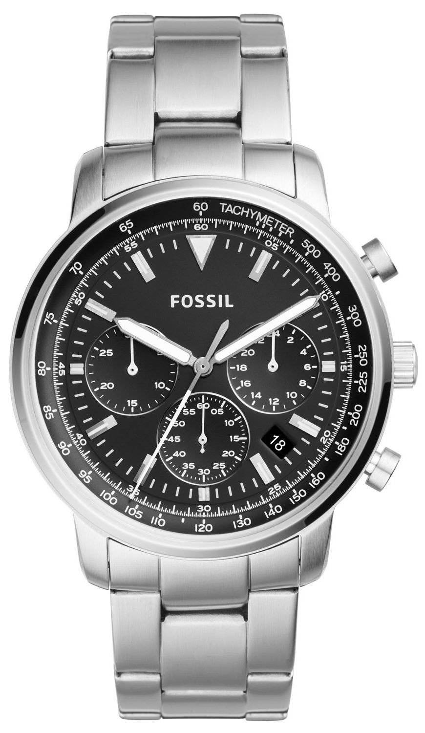 Fossil Goodwin Chronograph Black Dial Silver Steel Strap Watch for Men - FS5412 Watches Fossil   