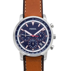 Fossil Goodwin Chronograph Blue Dial Brown Leather Strap Watch for Men - FS5414 Watches Fossil   