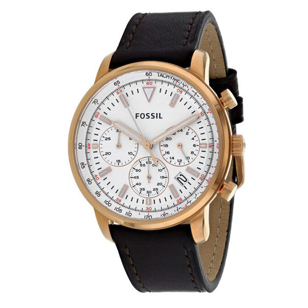 Fossil Goodwin Chronograph White Dial Brown Leather Strap Watch for Men - FS5415 Watches Fossil   